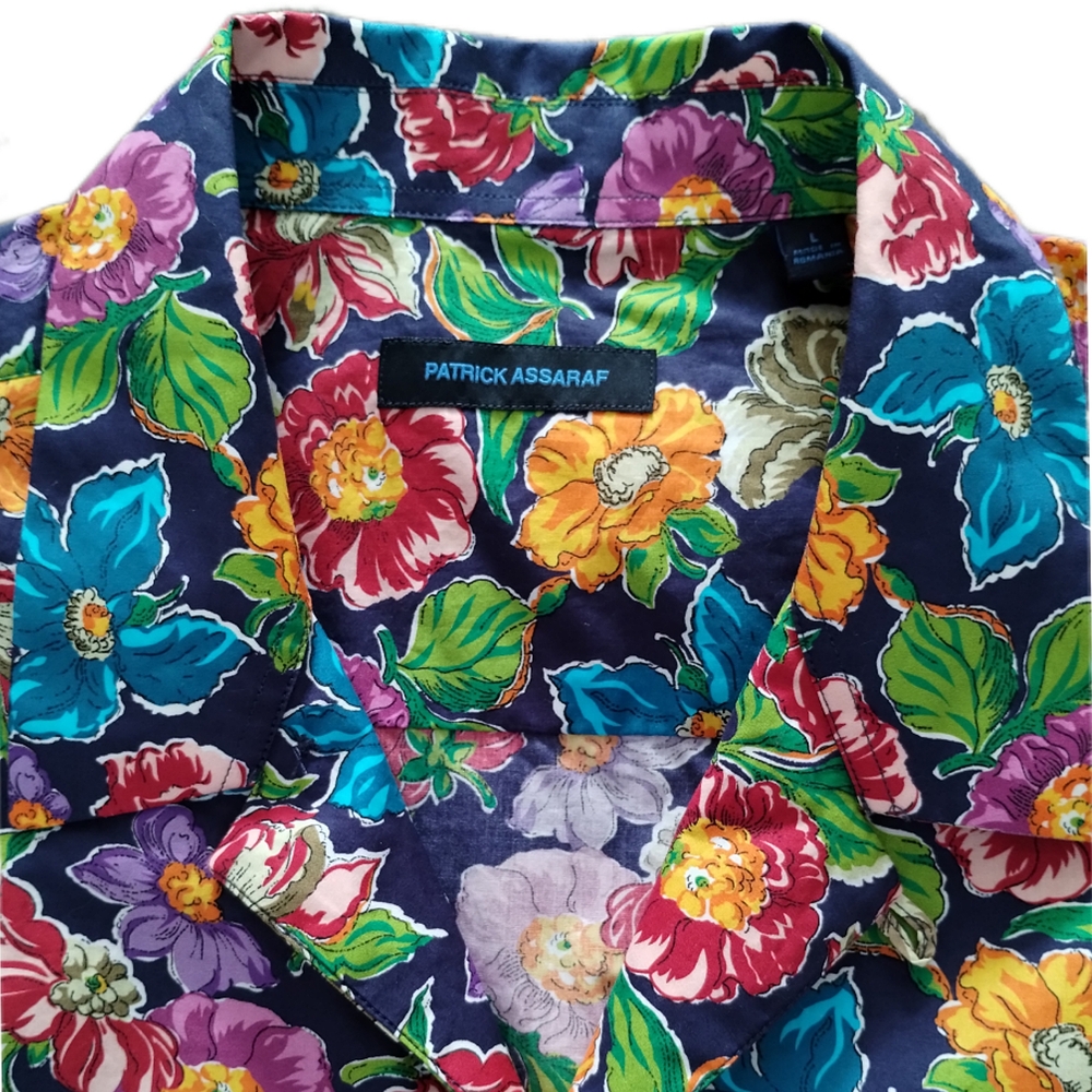 Patrick Assaraf NWT Floral Camp Collar Resort Shirt Cotton L - Picture 4 of 9